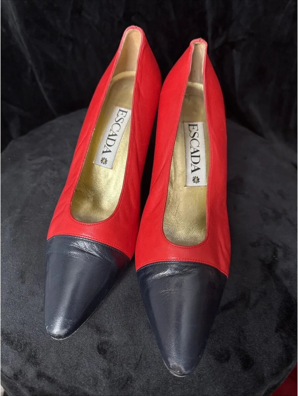 Vintage 80s 90s Escada Red Navy Pumps Heels 8 made in Italy